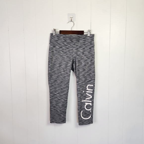 Calvin Klein Gray Space Dye Mid Rise Cropped Yoga Leggings Capri Activewear Gym - Picture 10 of 10